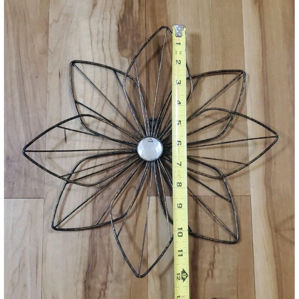 Set of 6 Shabby Chic Black Wire Layered Metal Wall Flowers Faux Diamond Center - Picture 8 of 9